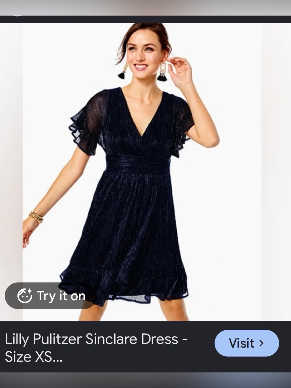 Lilly Pulitzer Sinclare Dress in Lowtide Navy Metallic Crinkle Size Medium